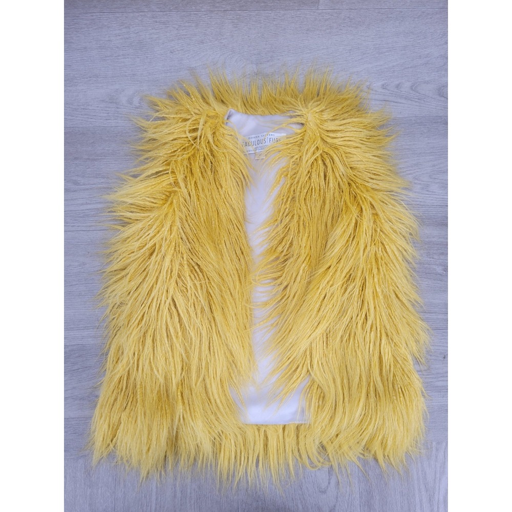 Donna Salyers Fabulous Furs Faux Fur Vest Women's XS Yellow Soft Luxe Vest